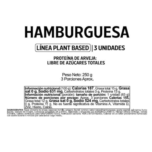 Hamburguesa Plant Based x3 Unidades Santosano