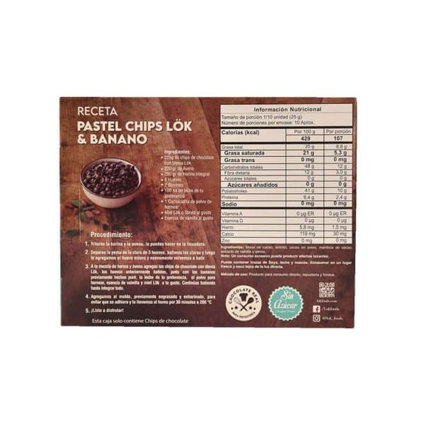 Chips de Chocolate con Stevia 70% x250gr Lok