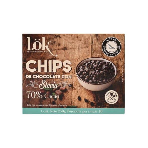 Chips de Chocolate con Stevia 70% x250gr Lok