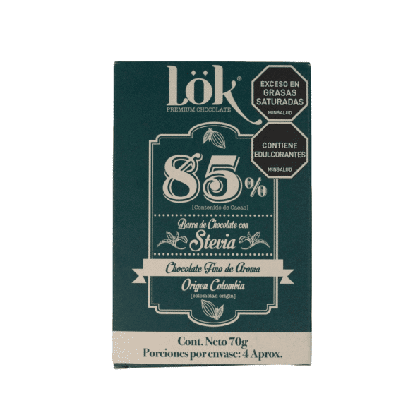 Barra De Chocolate Con Stevia x70gr Al 85% Lok