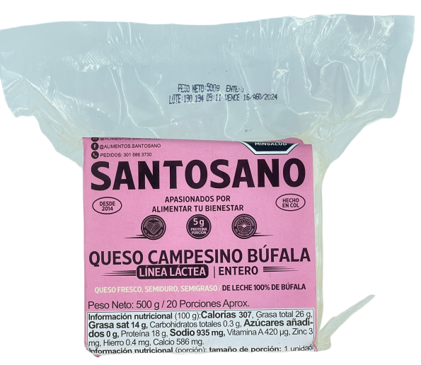 Queso Campesino Entero 100% Bufalax500gr Santosano