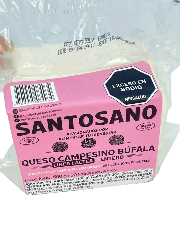 Queso Campesino Entero 100% Bufalax500gr Santosano